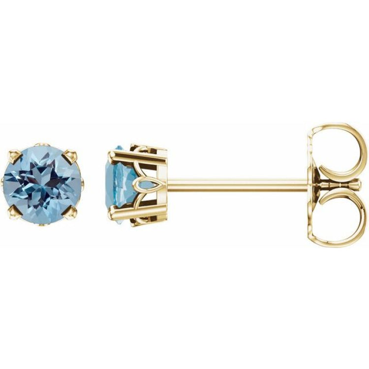 14K Yellow Gold Natural Aquamarine Scroll Setting® Stud Earrings