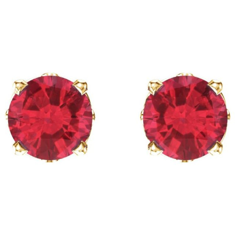 14K Yellow Gold Lab-Grown Ruby Scroll Setting® Stud Earrings