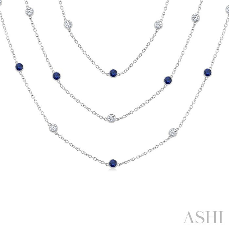 2.85 MM Round Shape Sapphire and 2 3/4 Ctw Round Cut Diamond Precious Necklace in 14K White Gold