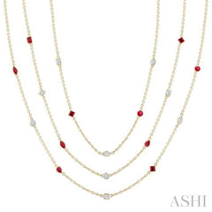 Mixed Shape Ruby and 2 1/2 Ctw Round Cut Diamond Precious Necklace in 14K Yellow Gold