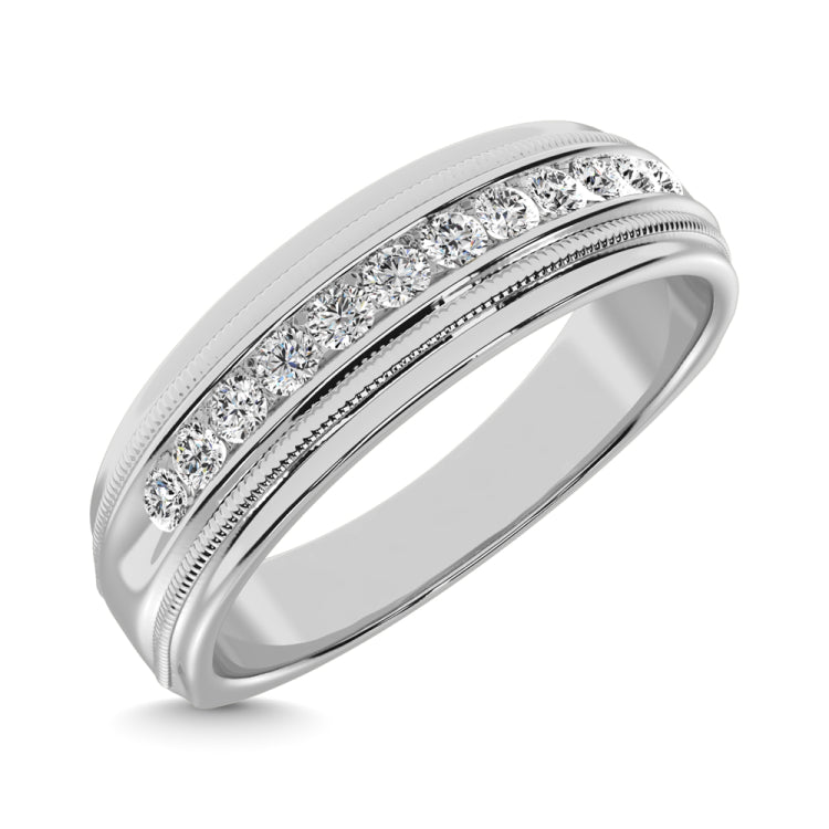 10K White Gold 1/2 Ct.Tw. Diamond Mens Machine Band