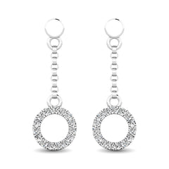 10K White Gold 1/20 Ct.Tw.Diamond Circle Drop Earrings