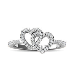 10K White Gold 1/5 Ctw Diamond Double Heart Ring