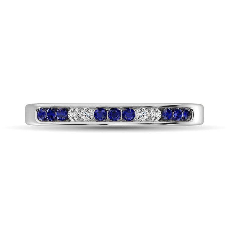 14K White Gold 1/5 Ctw Blue Sapphire & Diamond Machine Band