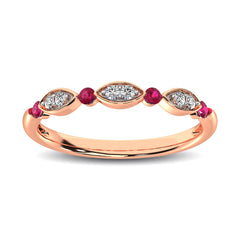 Diamond 1/5 ctw and Ruby Stack Ring in 10K Rose Gold