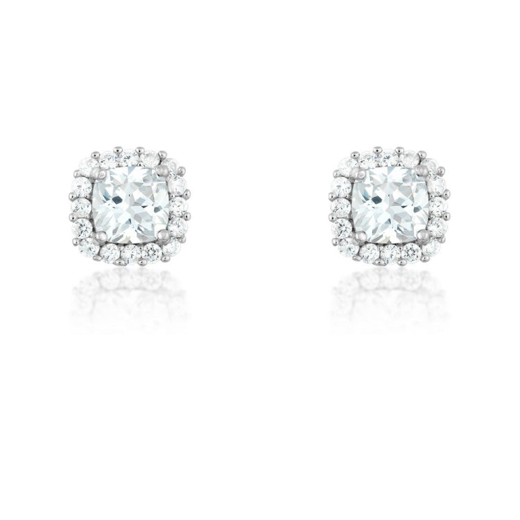 Sterling Silver 6mm CZ Square with CZ Border Stud Earrings