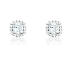 Sterling Silver 6mm CZ Square with CZ Border Stud Earrings