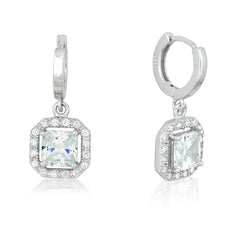 Sterling Silver Square Dangling Clear CZ Micro Pave Earrings