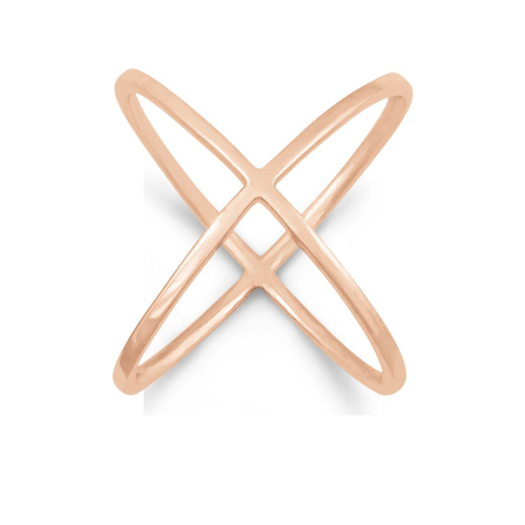 Sterling Silver Criss Cross X Style Ring - Rose Gold Plated