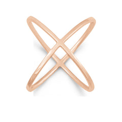 Sterling Silver Criss Cross X Style Ring - Rose Gold Plated
