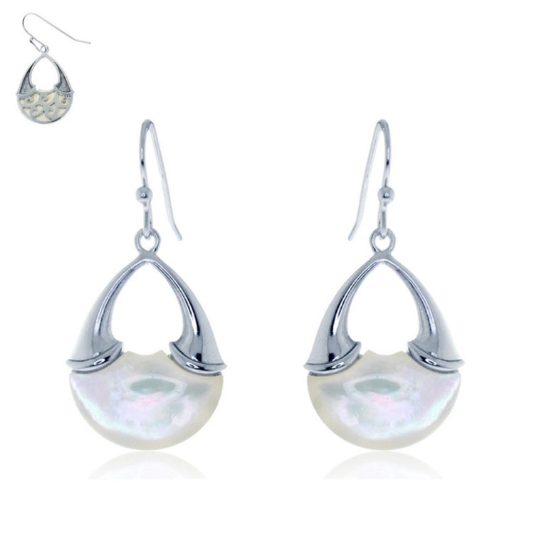 Sterling Silver Upside Down V With MOP Earrings