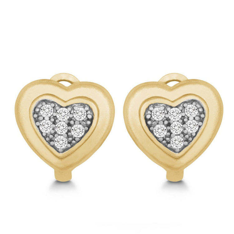 Sterling Silver GP Matte Heart with Center CZ Huggie Earrings