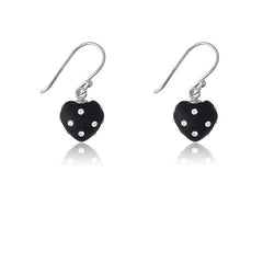 Sterling Silver 11mm Black Synthetic Enamel Heart Earrings Embedded w/ Crystals