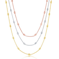 Sterling Silver Tri Color Graduating Oval Beaded Necklace