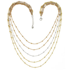 Sterling Silver Tri Color Multi Strand Graduating Oval Beaded Necklace