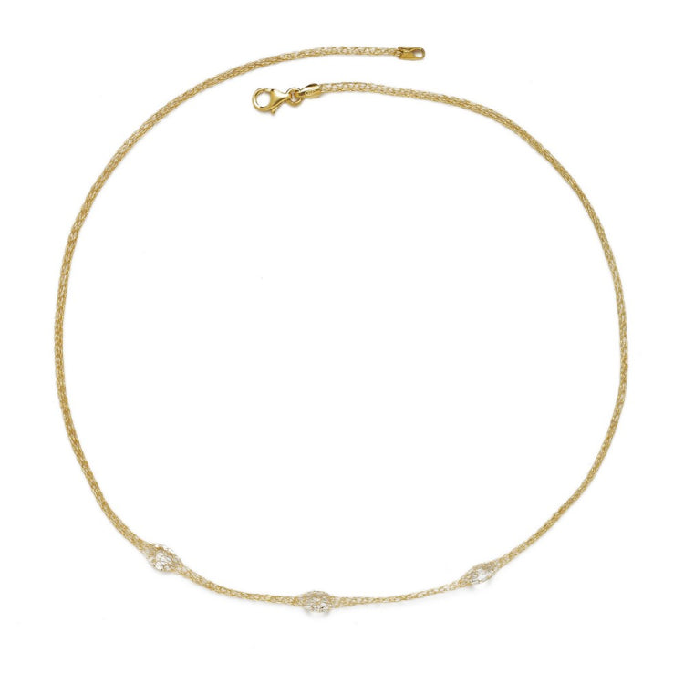Sterling Silver GP Lightweight Mesh with 3 Crystals Necklace