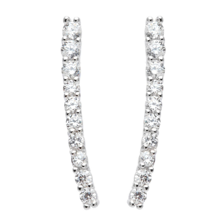 Sterling Silver CZ Slightly Curved Stick Earrings