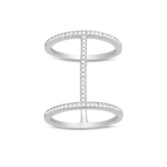 Sterling Silver Tall Thin CZ Double Ring