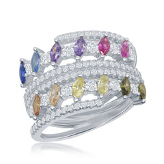 Sterling Silver Multi-Color Marquise CZ Double Ring