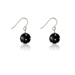 Sterling Silver 11mm Black Synthetic Enamel Circle Earrings Embedded w/ Crystals