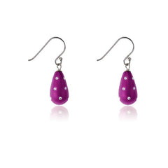 (SPECIAL ORD) Sterling Silver Purple Synthetic Enamel Tear-Drop Earrings Embedded w/ Crystals