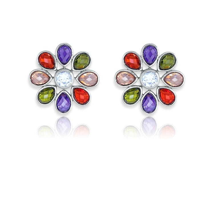 (SPECIAL ORD) Sterling Silver Multi-Colored CZ's Flower Earrings
