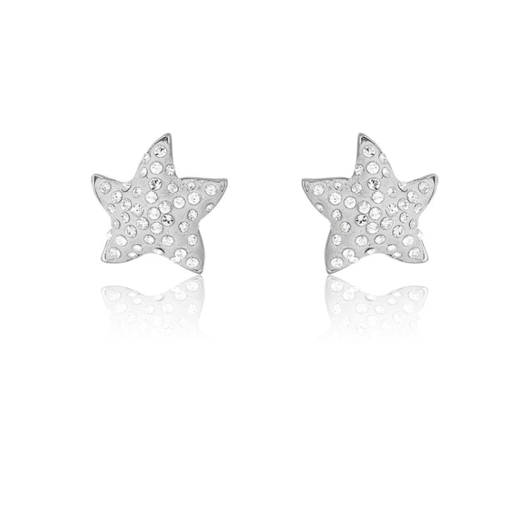 (SPECIAL ORD) Sterling Silver White Enamel Star w/ Crystals Earrings