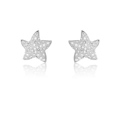 (SPECIAL ORD) Sterling Silver White Enamel Star w/ Crystals Earrings
