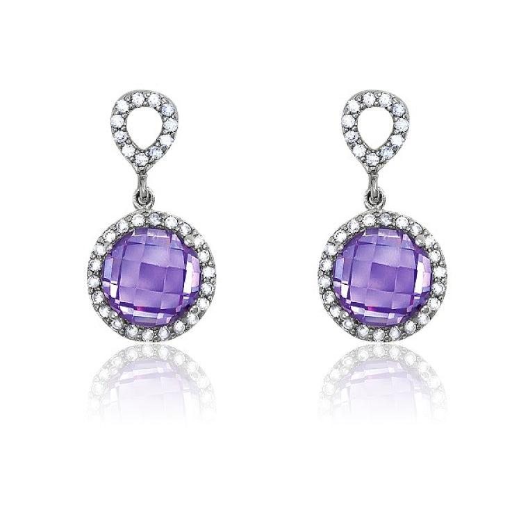 Sterling Silver Lavendar CZ Circle w/ Surrounding CZ's Earrings