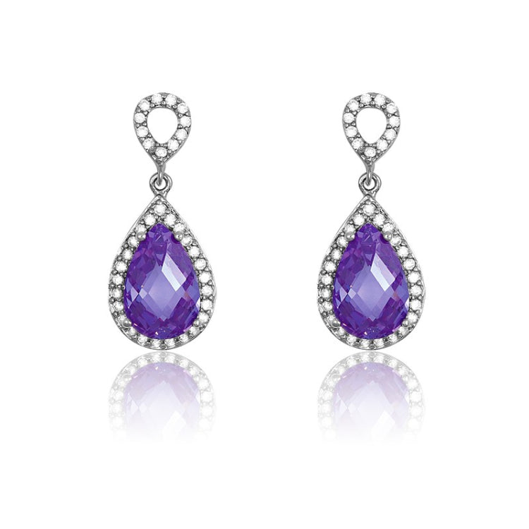 Sterling Silver Lavendar CZ TearShape w/ Surrounding CZ's Earrings
