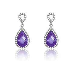 Sterling Silver Lavendar CZ TearShape w/ Surrounding CZ's Earrings