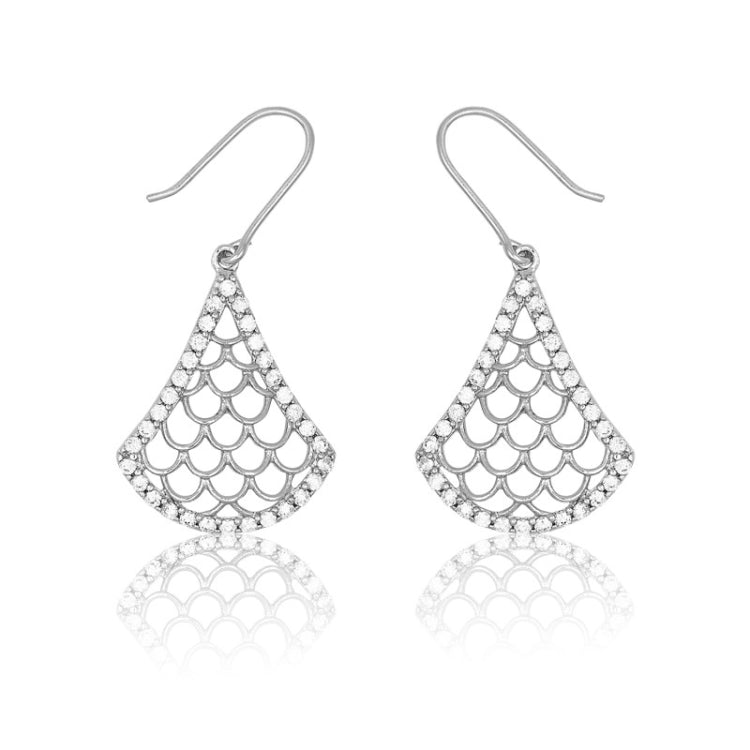 (SPECIAL ORD) Sterling Silver Scalloped w/ Clear CZs Around Earring