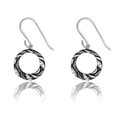 (SPECIAL ORD) Sterling Silver Open Designed Circle w/ CZ Earrings