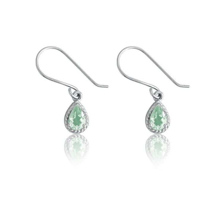 Sterling Silver Green Amethyst Gem Small Teardrop Earrings