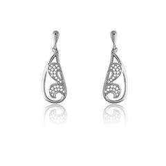 Sterling Silver Micro Pave Designed Tear-Shape Earrings