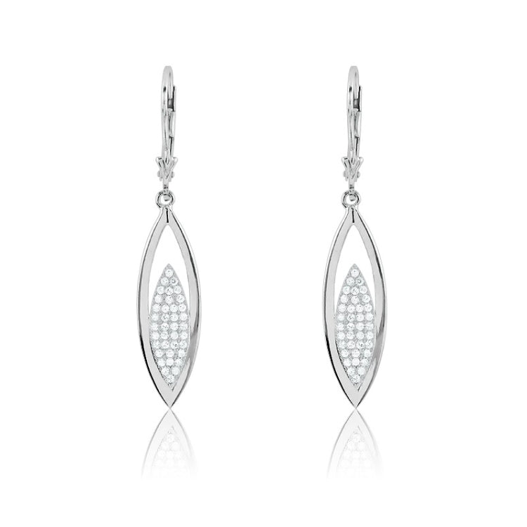 Sterling Silver Micro Pave Marquise Shaped Earrings (76 stones)