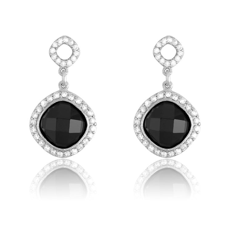 Sterling Silver Large Black CZ Circle w/ Surrounding Clear CZ Earrings
