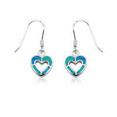 Sterling Silver Blue Inlay Opal Open Heart Earrings