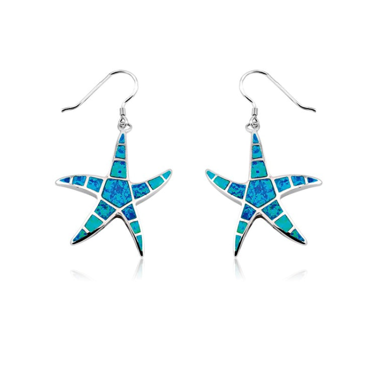 Sterling Silver Blue Inlay Opal Starfish Earrings