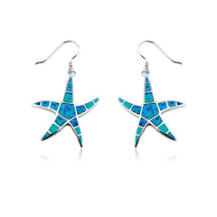 Sterling Silver Blue Inlay Opal Starfish Earrings