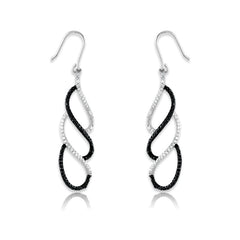 Sterling Silver and Black Rhodium with Black and Clear CZ Winding Earrings