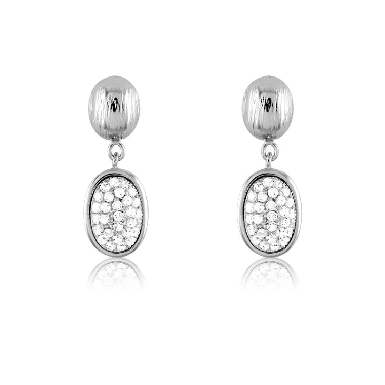 Sterling Silver and CZ Puffed Double-Oval Earrings