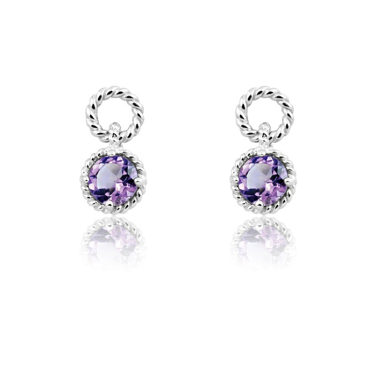 Sterling Silver Amethyst Gemstone Twisted Wire Circle Earrings