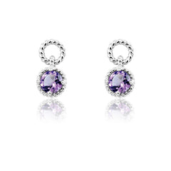 Sterling Silver Amethyst Gemstone Twisted Wire Circle Earrings