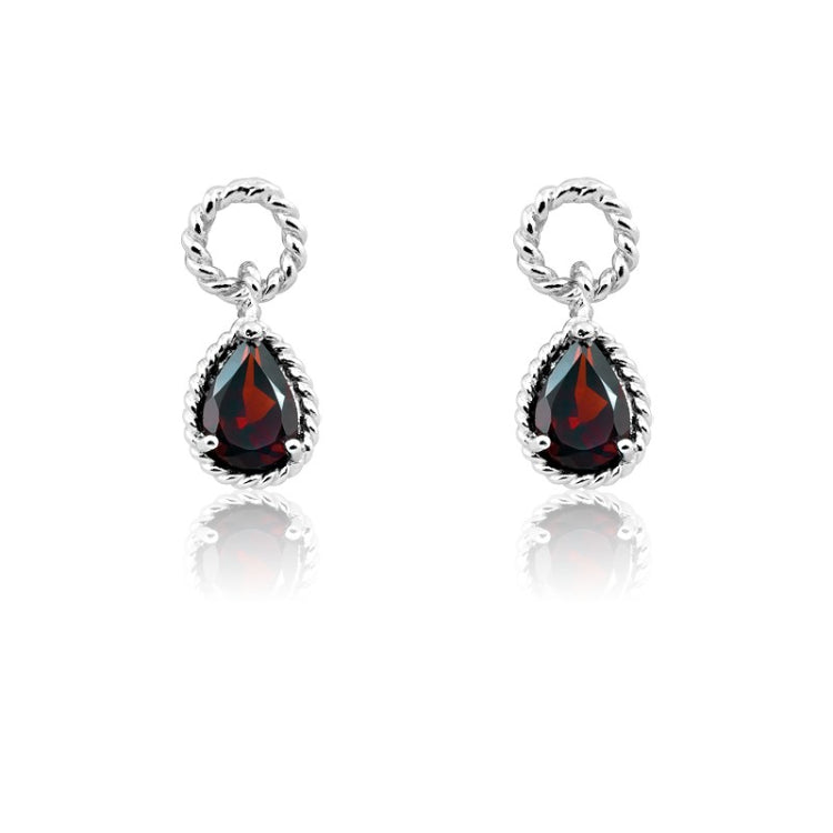 Sterling Silver Garnet Pear Gemstone Twisted Wire Earrings