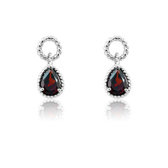 Sterling Silver Garnet Pear Gemstone Twisted Wire Earrings