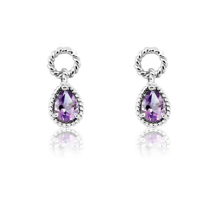 Sterling Silver Amethyst Pear Gemstone Twisted Wire Earrings