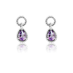 Sterling Silver Amethyst Pear Gemstone Twisted Wire Earrings