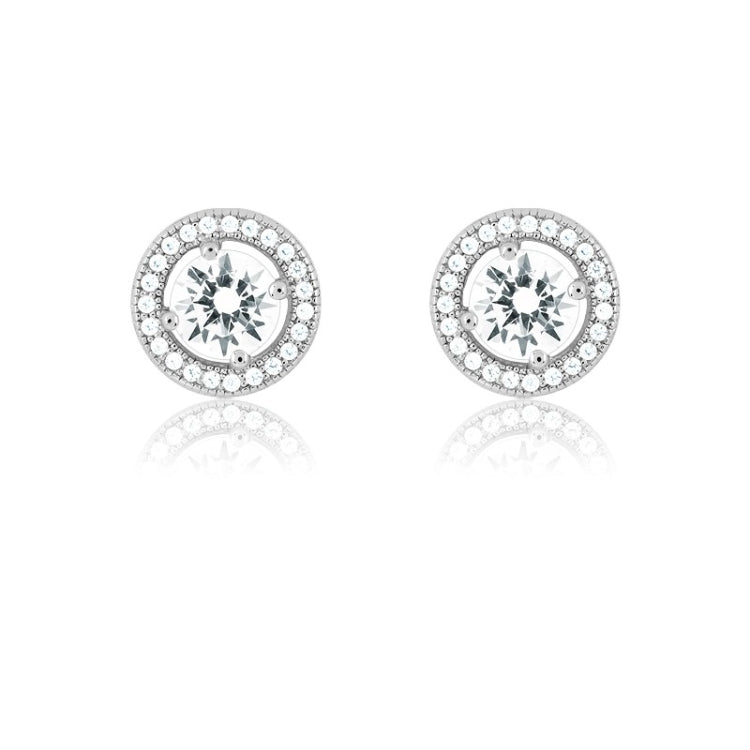 Sterling Silver Center Circle CZ and Micro Pave Earrings (48 stones)