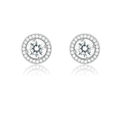 Sterling Silver Center Circle CZ and Micro Pave Earrings (48 stones)